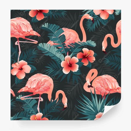 Wall mural tropical pink flamingo pattern • Wallissimo®