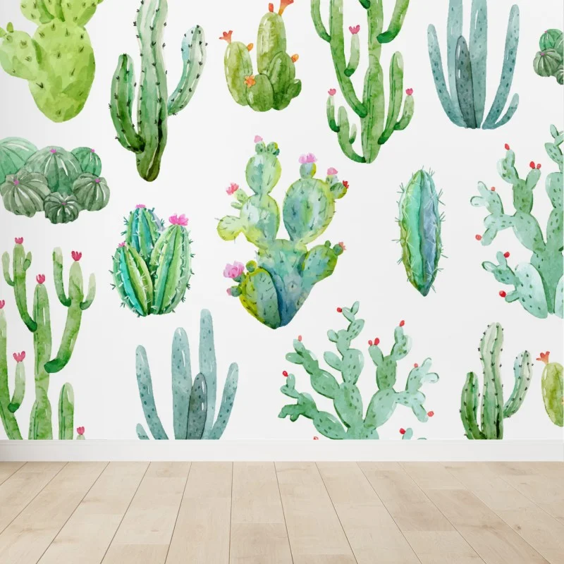 Wall mural watercolor cactus garden pattern