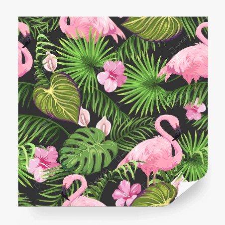 Wall mural pink flamingo tropical pattern • Wallissimo®