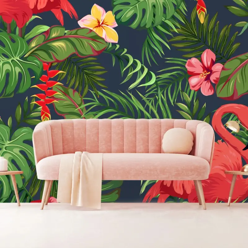 Wall mural tropical flamingo botanical design