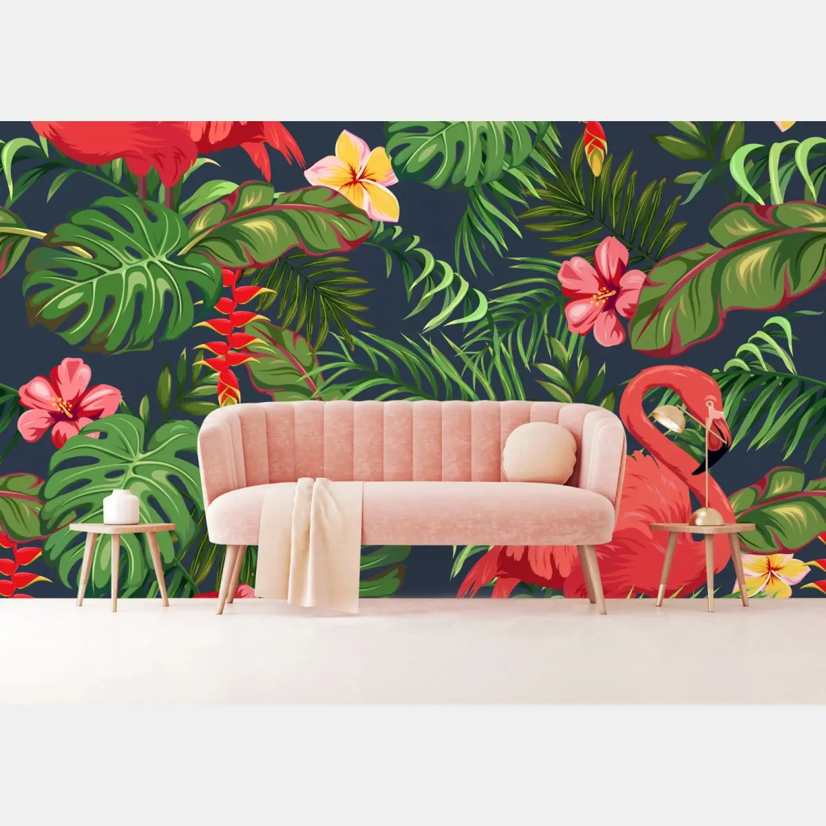 Wall mural tropical flamingo botanical design • Wallissimo®