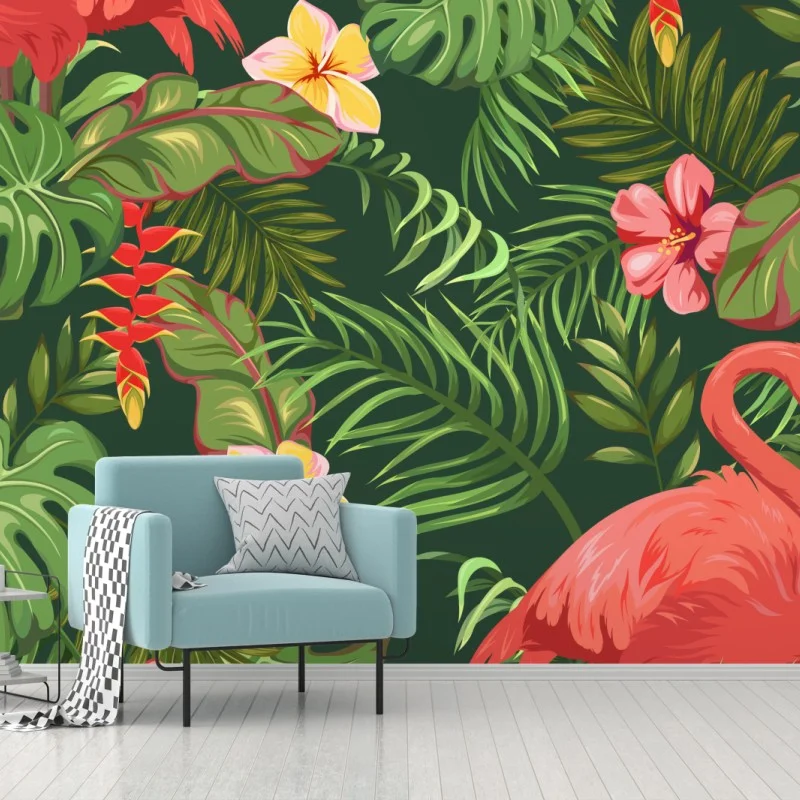 Wall mural tropical flamingo botanical print ⁕ Wallissimo® Wall mural tropical flamingo botanical print ⁕ Wallissimo®