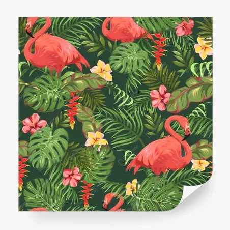 Wall mural tropical flamingo botanical print • Wallissimo®