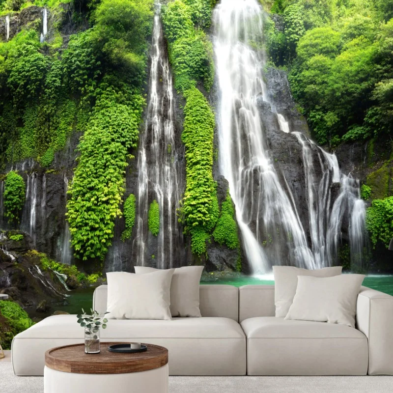 Wall mural serene waterfall in emerald forest ⁕ Wallissimo®