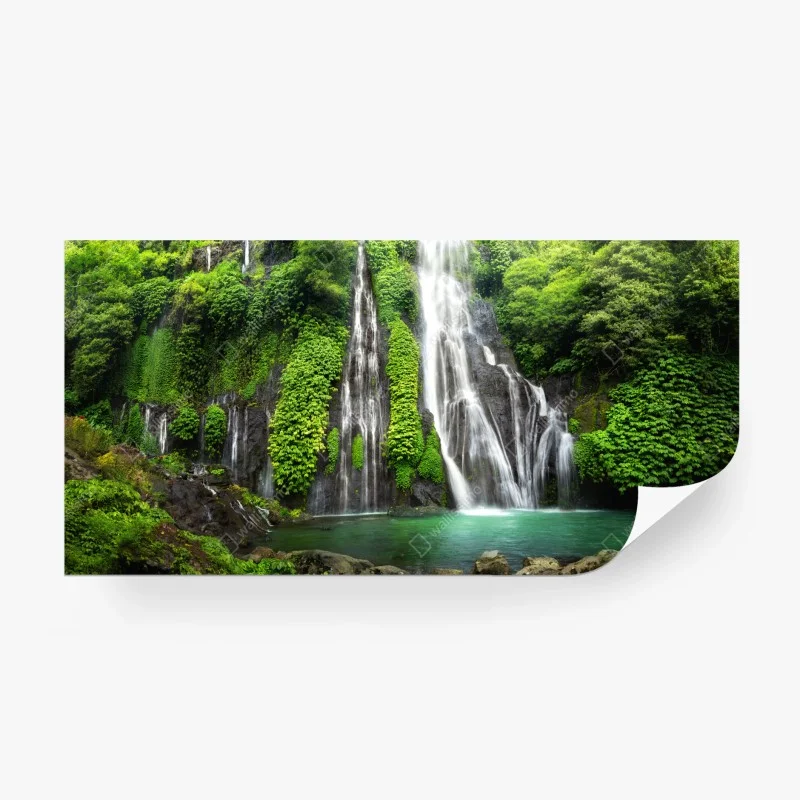 Wall mural serene waterfall in emerald forest ⁕ Wallissimo®