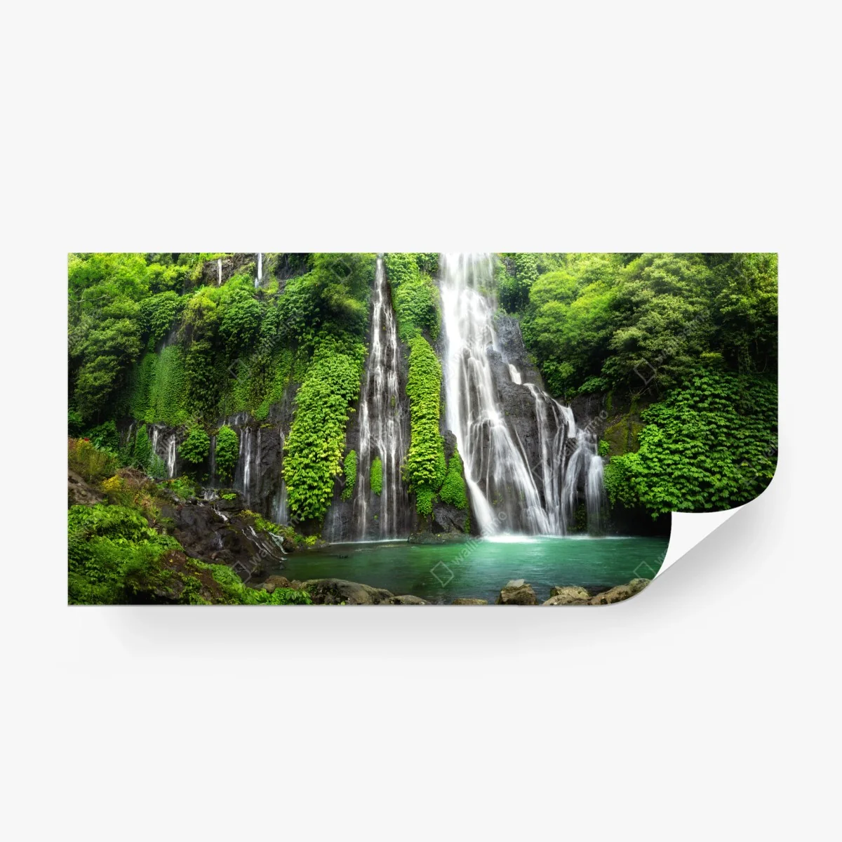 Wall mural serene waterfall in emerald forest ⁕ Wallissimo®