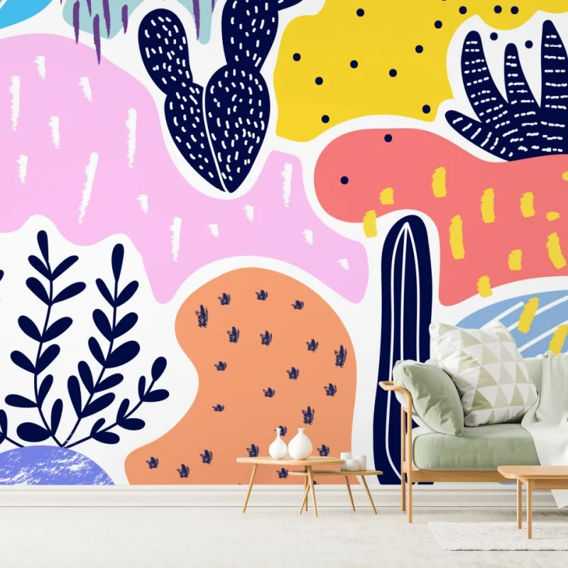 Wall mural playful abstract botanical pattern