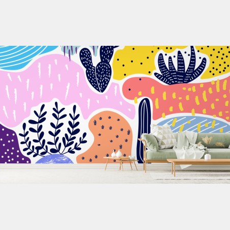 Wall mural playful abstract botanical pattern • Wallissimo®