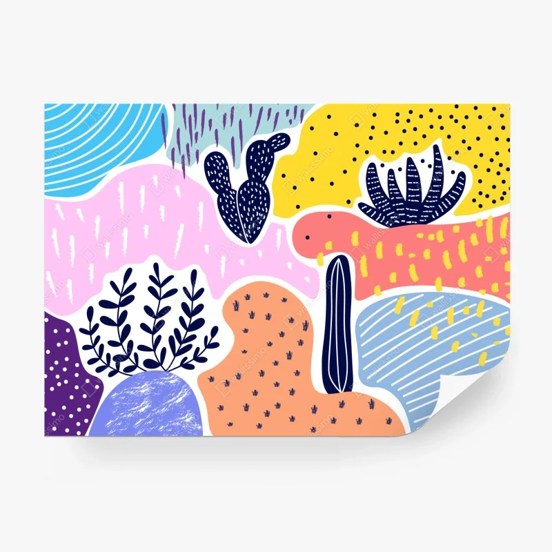 Wall mural playful abstract botanical pattern