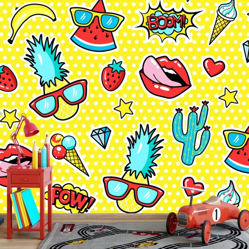 Wall mural bright pop art sticker pattern