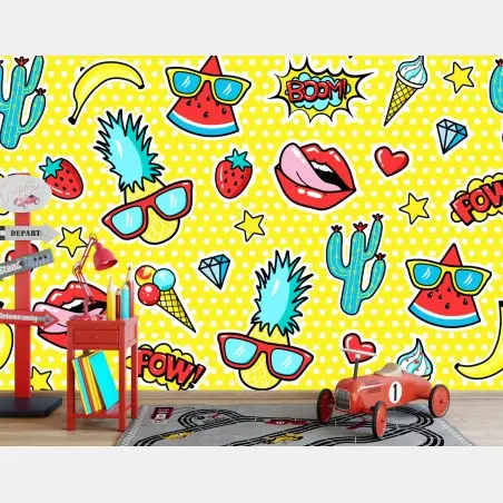 Wall mural bright pop art sticker pattern • Wallissimo®