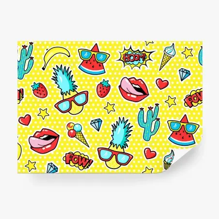 Wall mural bright pop art sticker pattern • Wallissimo®