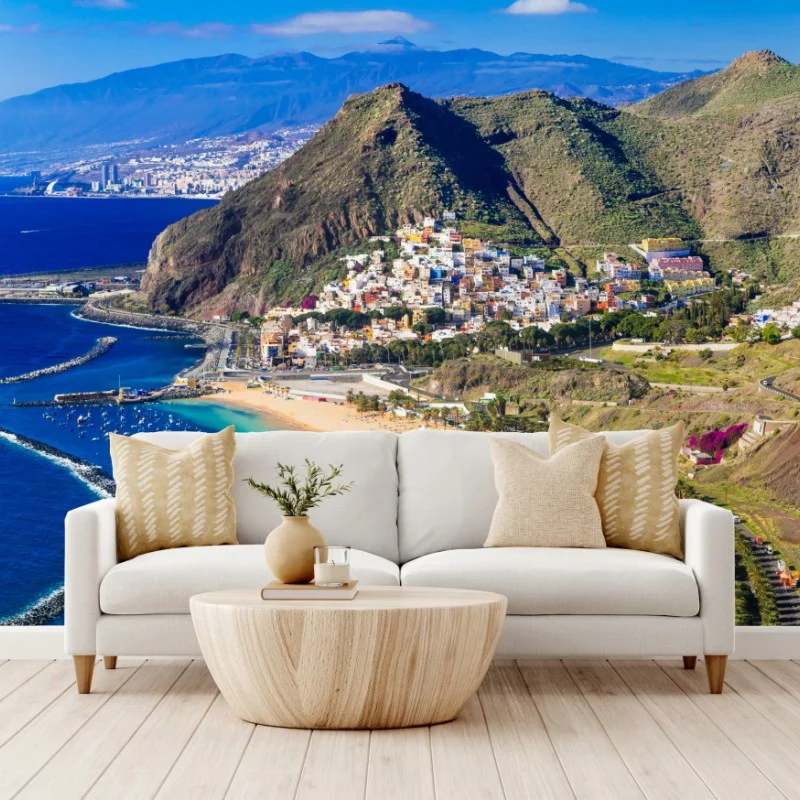 Wall mural sunlit coastal bay with turquoise waters