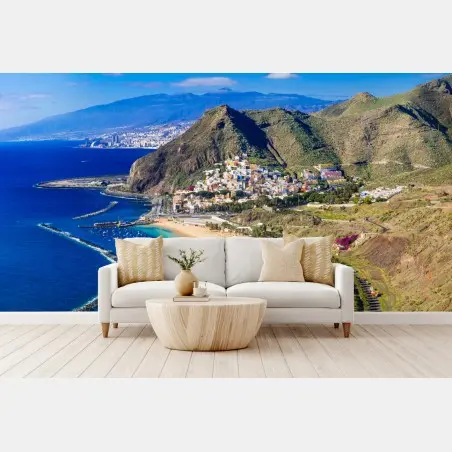 Wall mural sunlit coastal bay with turquoise waters • Wallissimo®
