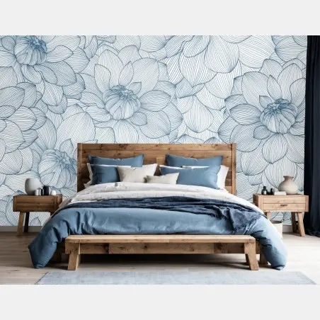 Wall mural delicate blue floral linework • Wallissimo®