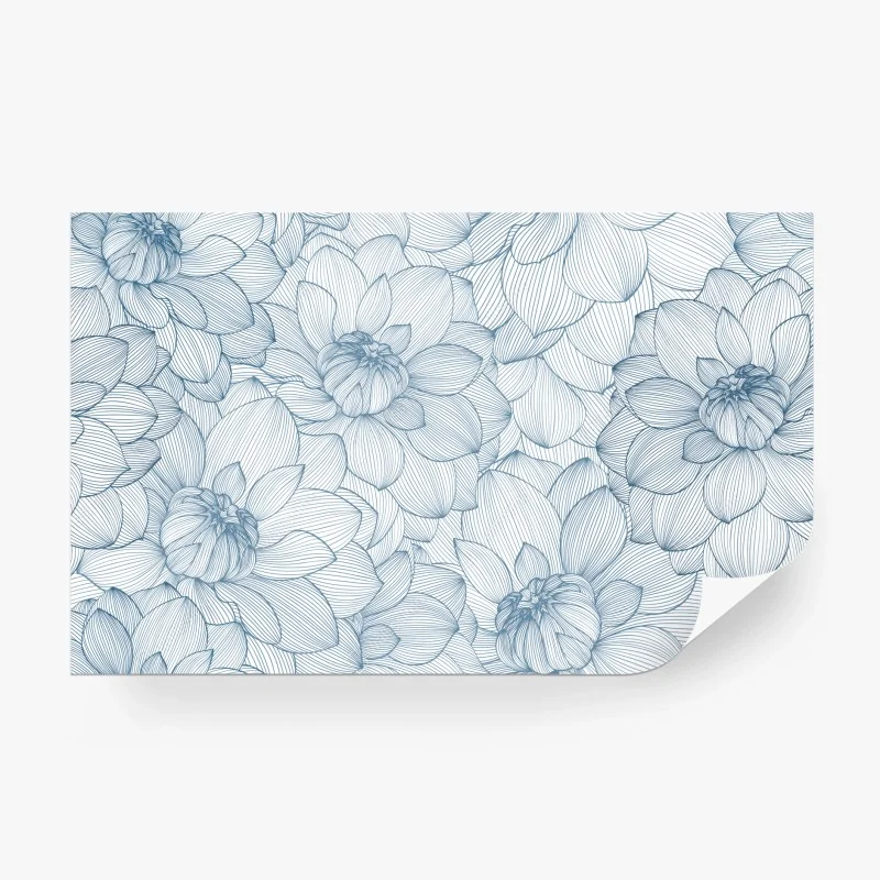 Wall mural delicate blue floral linework