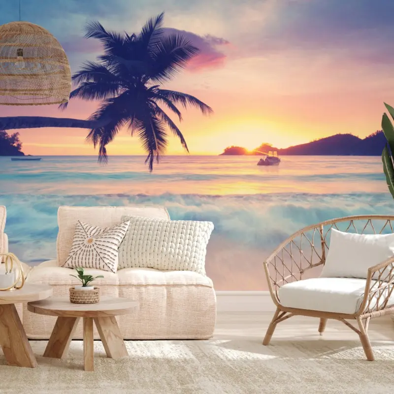 Wall mural tropical pastel sunset seascape