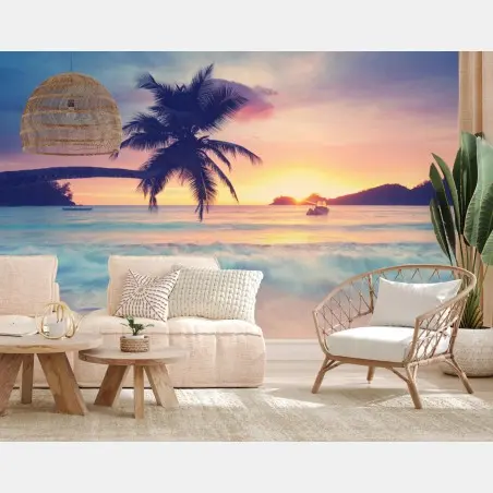 Wall mural tropical pastel sunset seascape • Wallissimo®