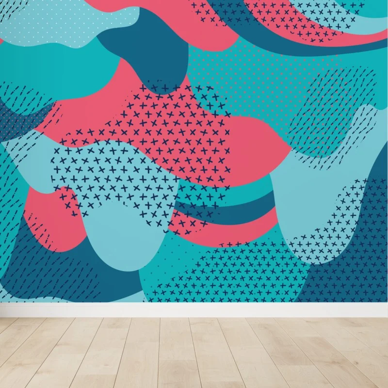 Wall mural playful turquoise abstract pattern