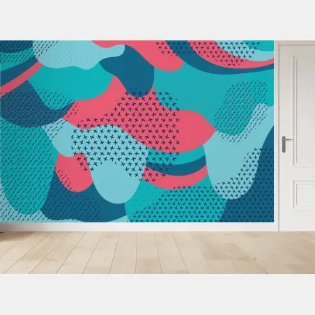 Wall mural playful turquoise abstract pattern • Wallissimo®