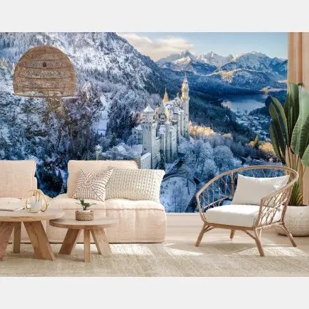 Wall mural winter castle in snowy mountains • Wallissimo®