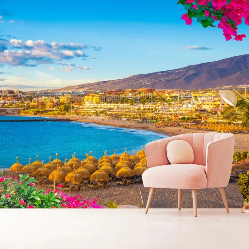 Wall mural sunlit Torviscas beach panorama, Tenerife