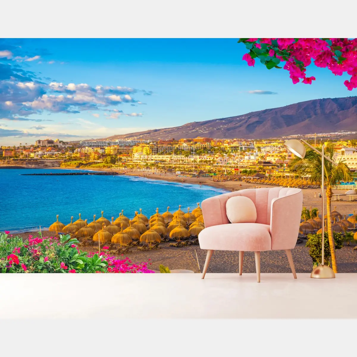 Wall mural sunlit Torviscas beach panorama, Tenerife • Wallissimo®