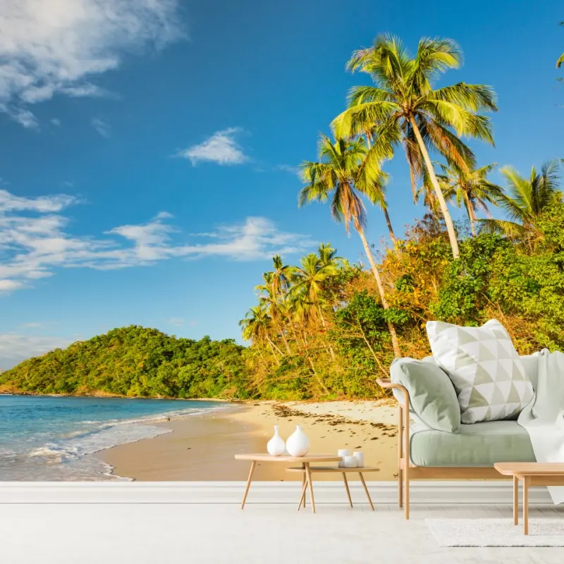 Wall mural golden tropical beach at sunset