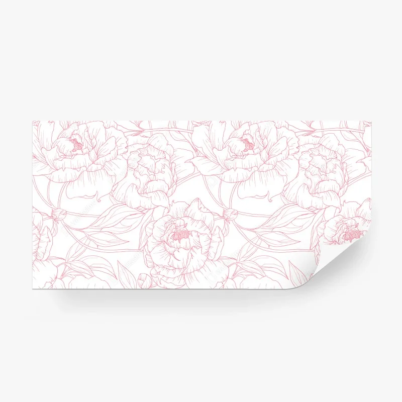 Wall mural delicate pink peony line art pattern