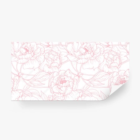 Wall mural delicate pink peony line art pattern • Wallissimo®