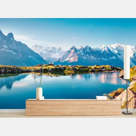 Wall mural Lac Blanc with Mont Blanc panorama • Wallissimo®