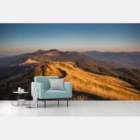 Wall mural golden mountain ridge at sunset • Wallissimo®