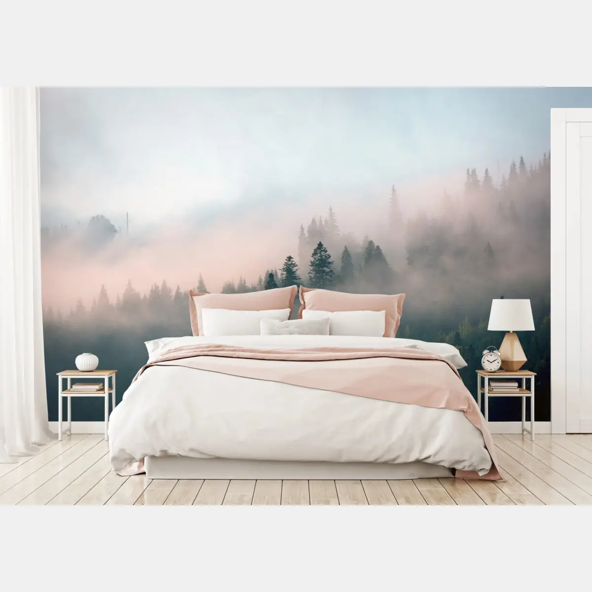 Wall mural misty morning forest landscape • Wallissimo®