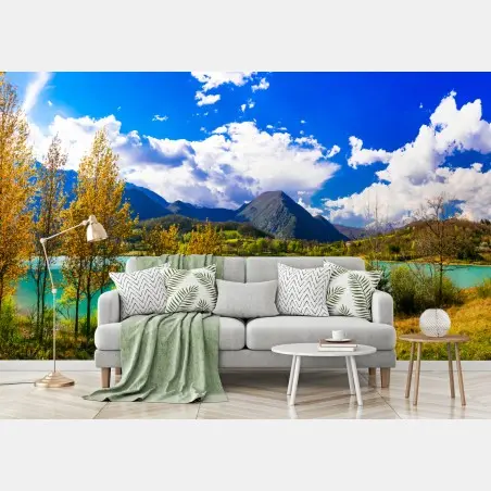 Wall mural turquoise lake mountain panorama • Wallissimo®
