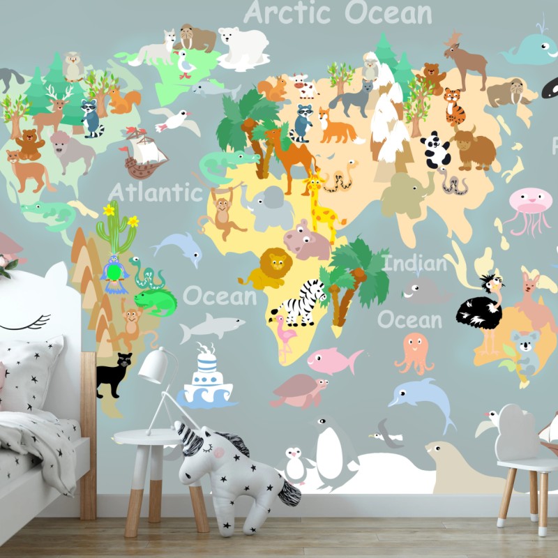 Wall mural world animals map