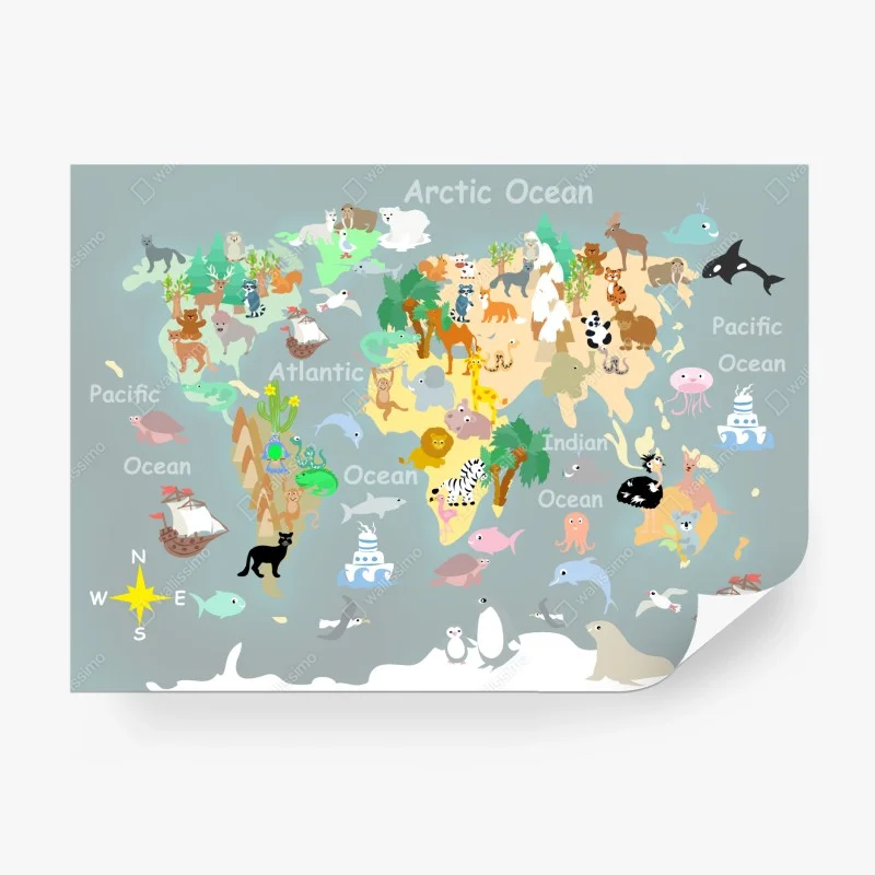 Wall mural world animals map