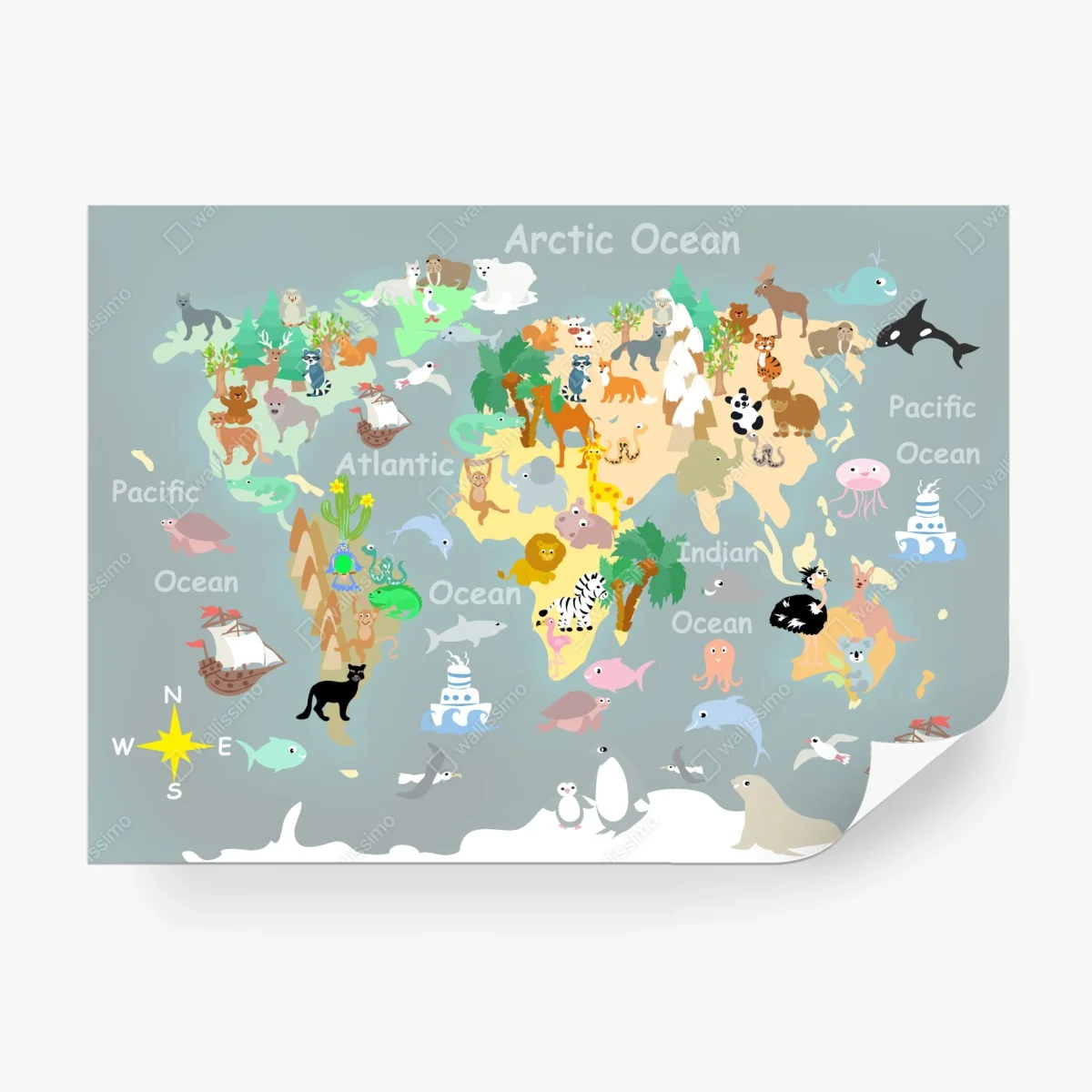 Wall mural world animals map • Wallissimo®