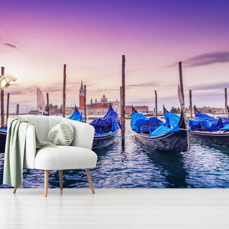 Wall mural Venice gondolas at sunset