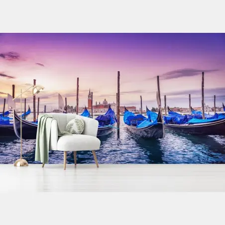 Wall mural Venice gondolas at sunset • Wallissimo®