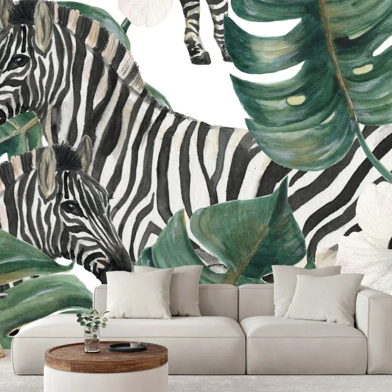 Wall mural tropical zebra botanical pattern