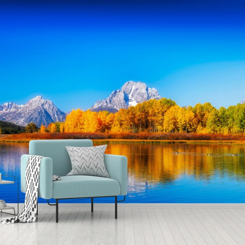 Wall mural autumn mountains and lake reflections