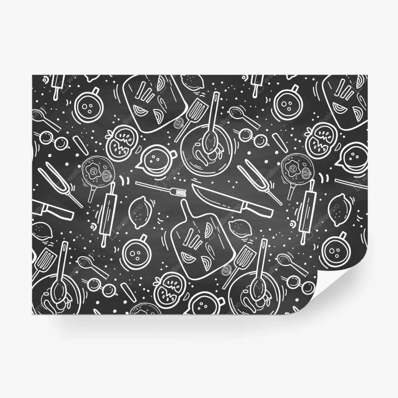 Wall mural kitchen chalkboard doodle pattern