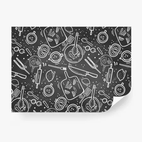 Wall mural kitchen chalkboard doodle pattern • Wallissimo®
