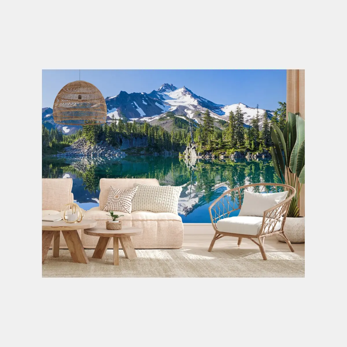 Wall mural serene alpine lake with mirrored mountains • Wallissimo®