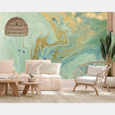 Wall mural turquoise marble with gold veins • Wallissimo®