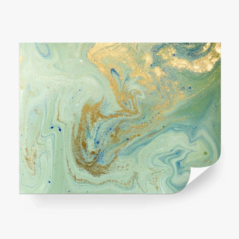 Wall mural turquoise marble with gold veins