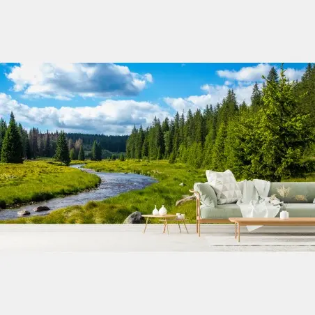 Wall mural serene riverside meadow • Wallissimo®