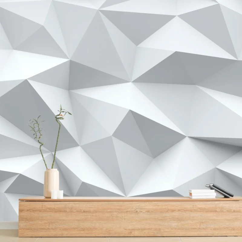 Wall mural white three-dimensional low-poly geometric pattern