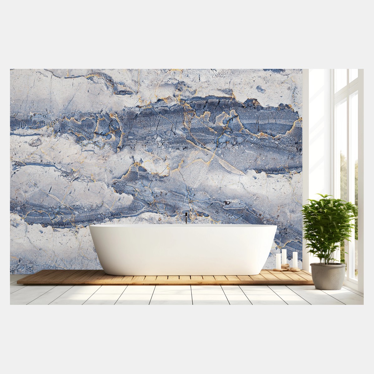Wall mural blue marble texture with gold veins • Wallissimo®