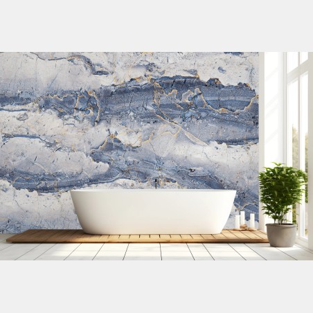 Wall mural blue marble texture with gold veins • Wallissimo®